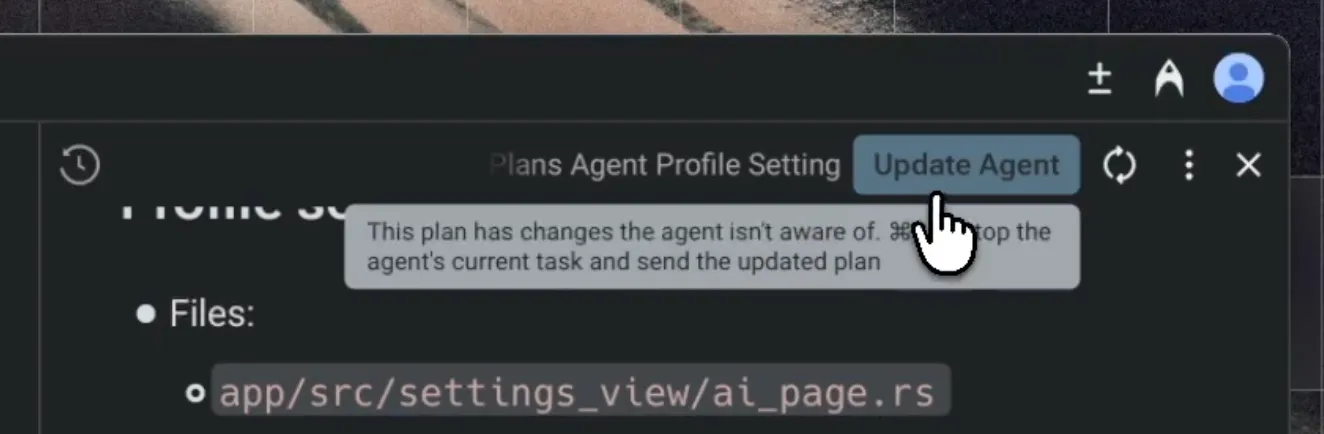 Option to pass new plan to agent if plan changes during runtime.